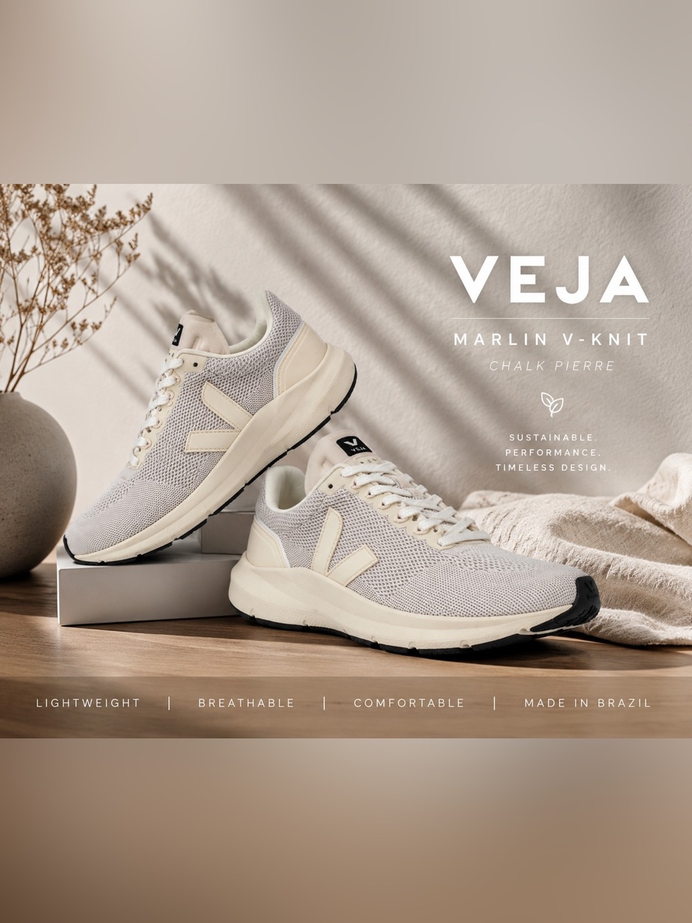 VEJA Marlin V-Knit Chalk Pierre Running Sneakers Size 9.5